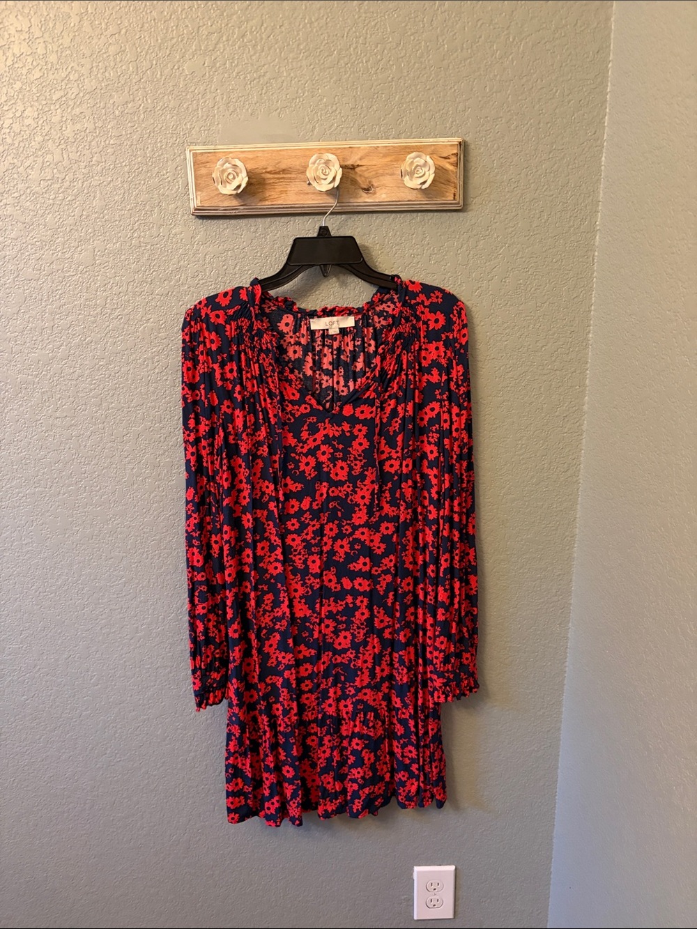 LOFT Red & Navy Floral Dress